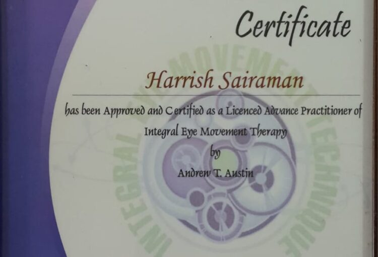 Harrish Sai Raman Certified Advanced Practitioner of Integral Eye Movement Therapy | Best Motivational Speaker In India