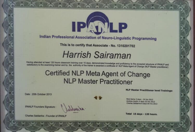 Harrish Sai Raman Certified NLP Master Practitioner | Best Motivational Speaker In India
